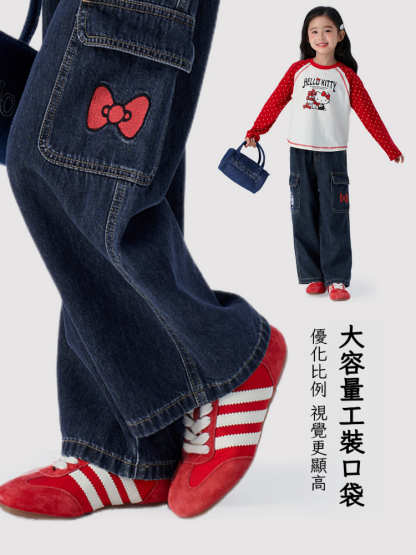 春季斜紋廓形女童牛仔褲