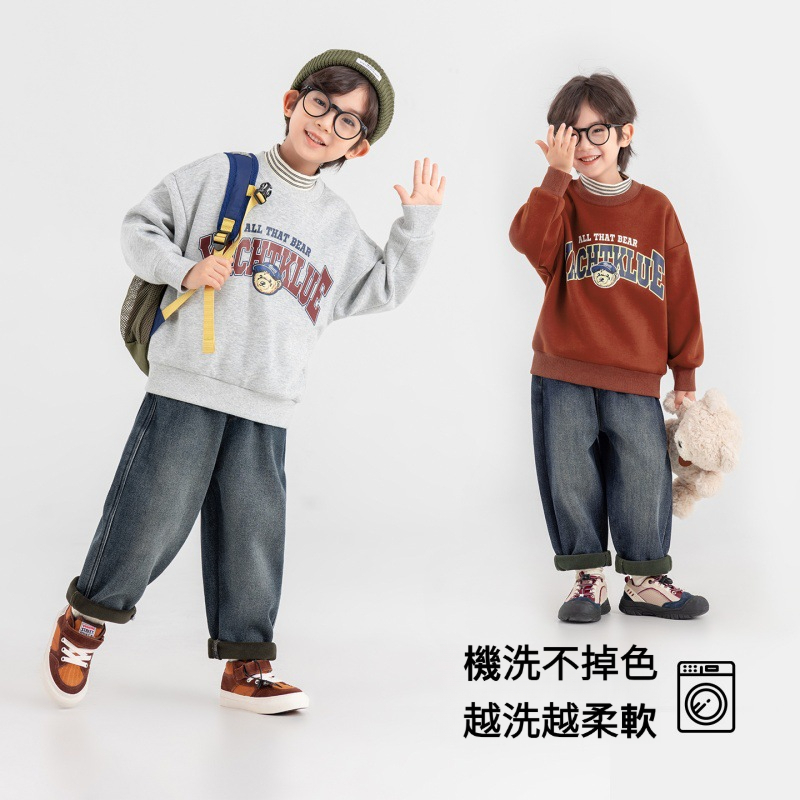 男童美式奧粒絨英文印花衛衣