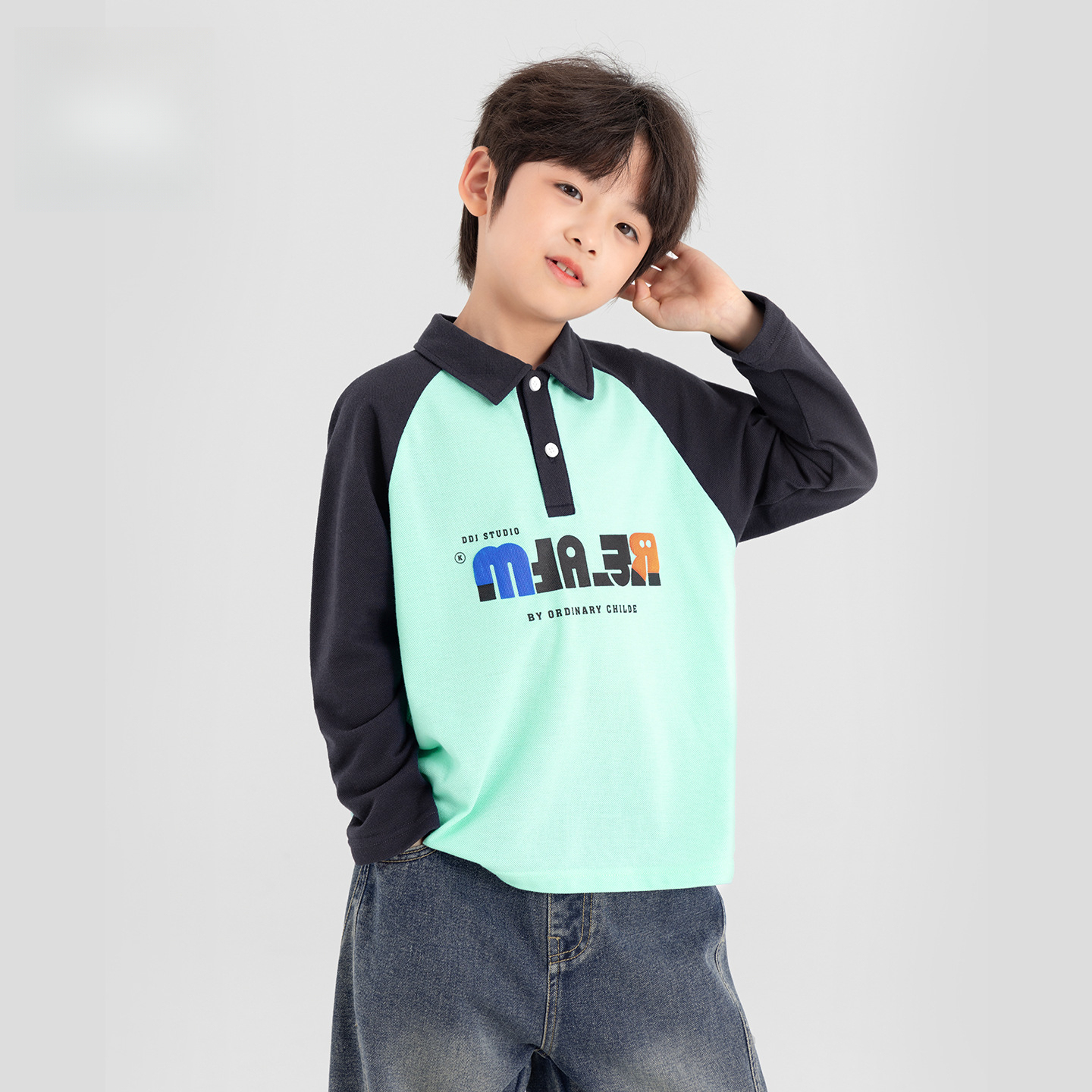 男童POLO衫春秋拼色字母