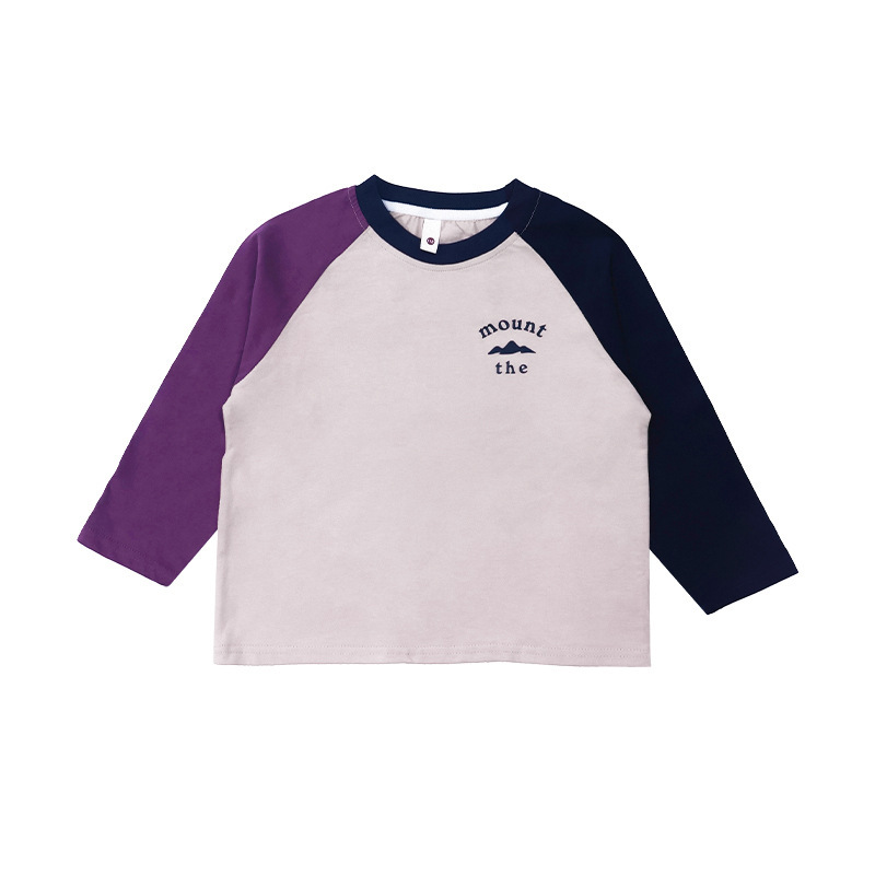 兒童秋季純棉圓領插肩袖T恤