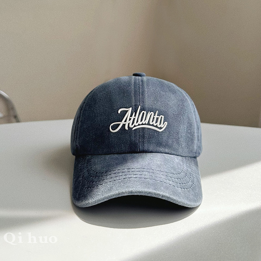 兒童字母水洗做舊鴨舌帽