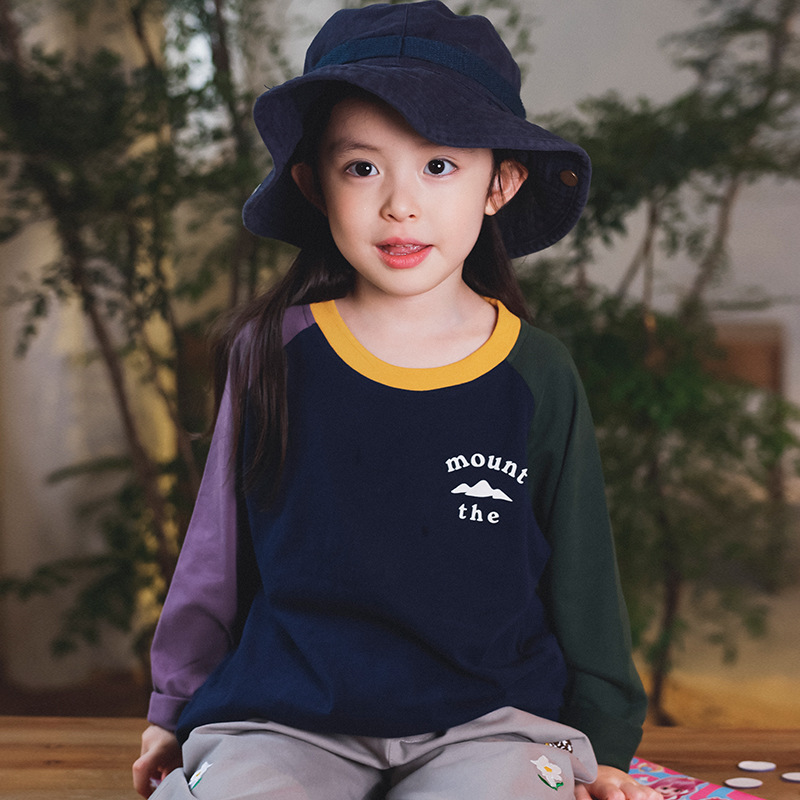 兒童秋季純棉圓領插肩袖T恤