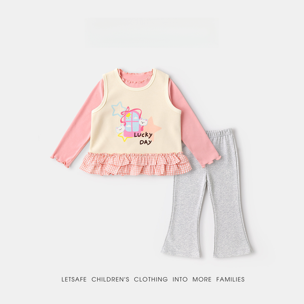 春季女童韓版卡通馬甲打底衫休閒褲三件套