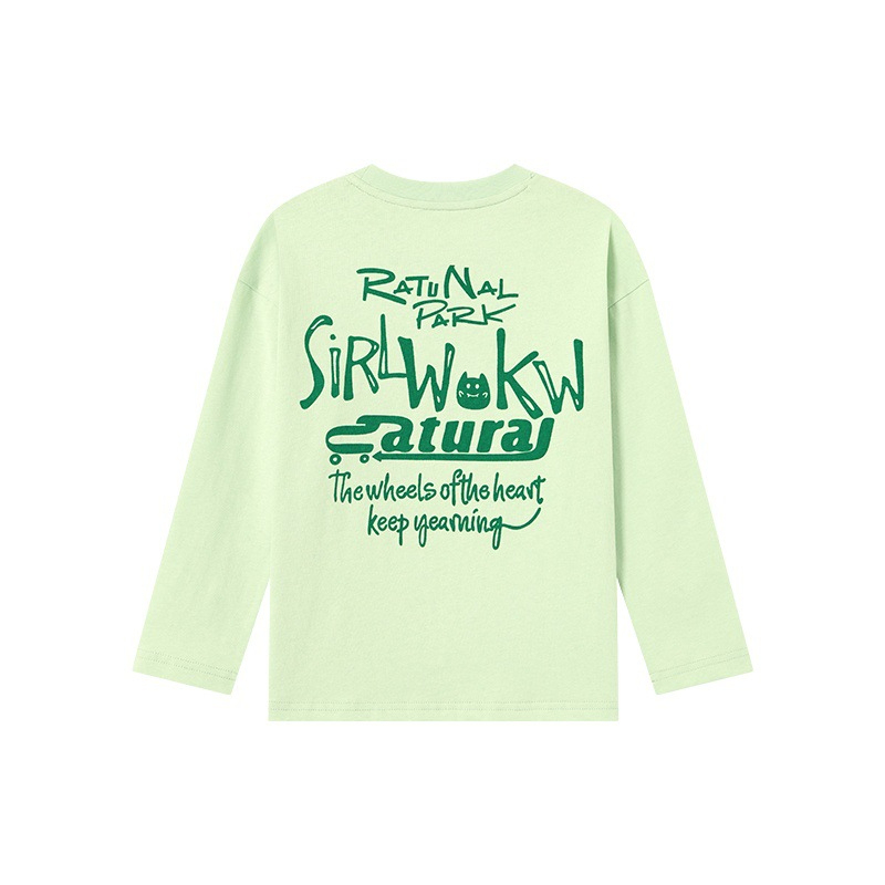 春秋男童手寫趣味印花純棉長袖T恤