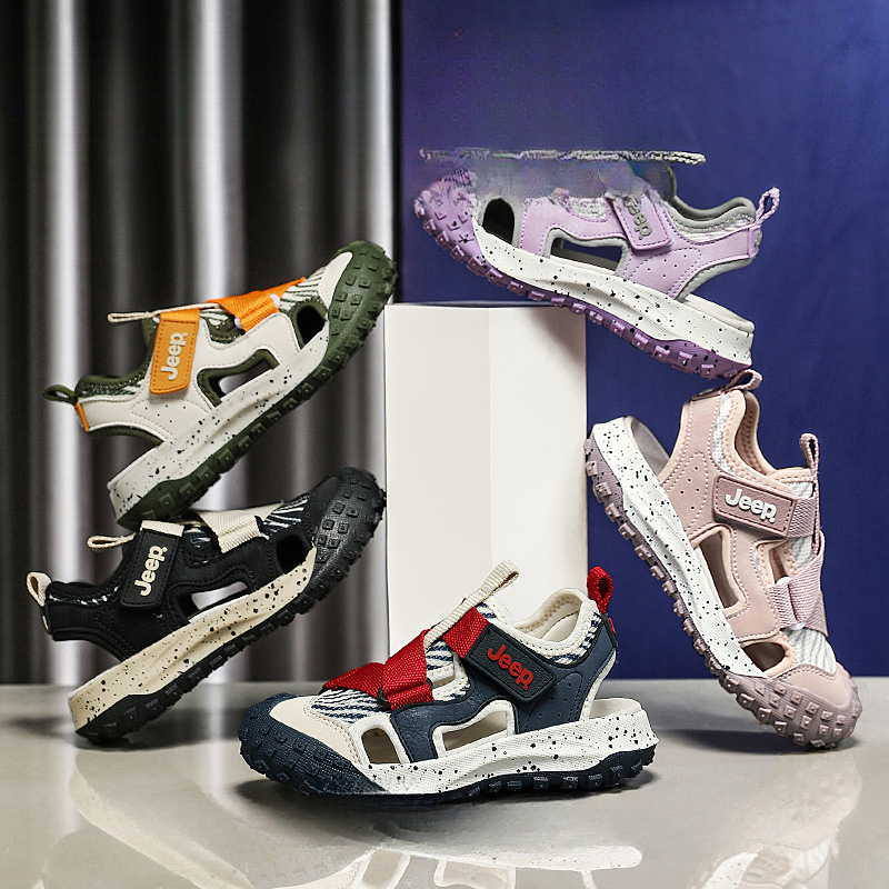 女童軟底防滑運動鏤空網沙灘涼鞋