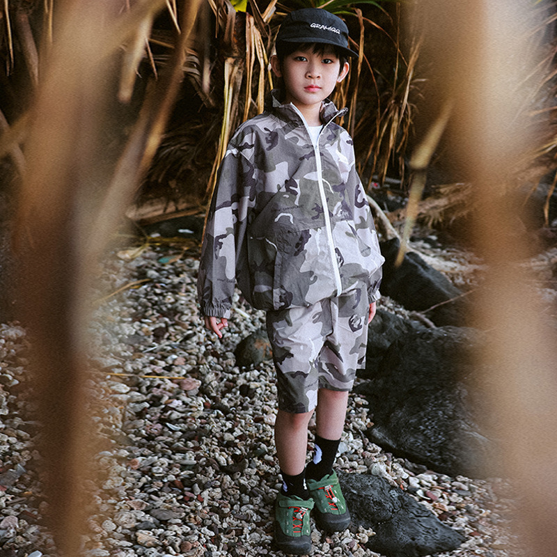 兒童戶外防曬迷彩長袖套裝