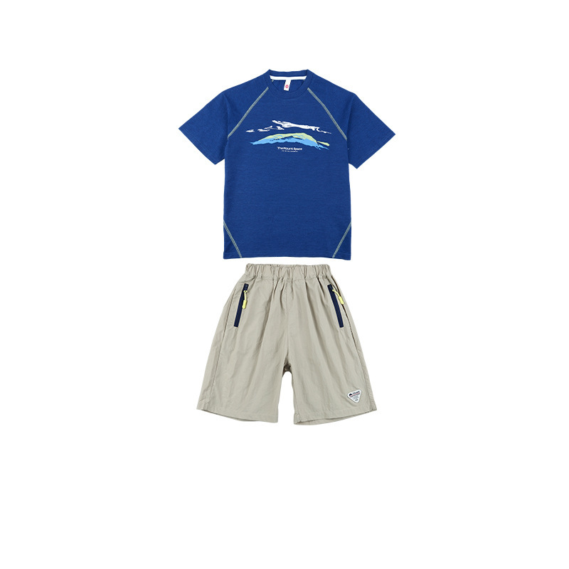 男童夏季運動印花短袖短褲套裝