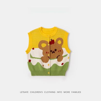 春季兒童萌熊針織馬甲