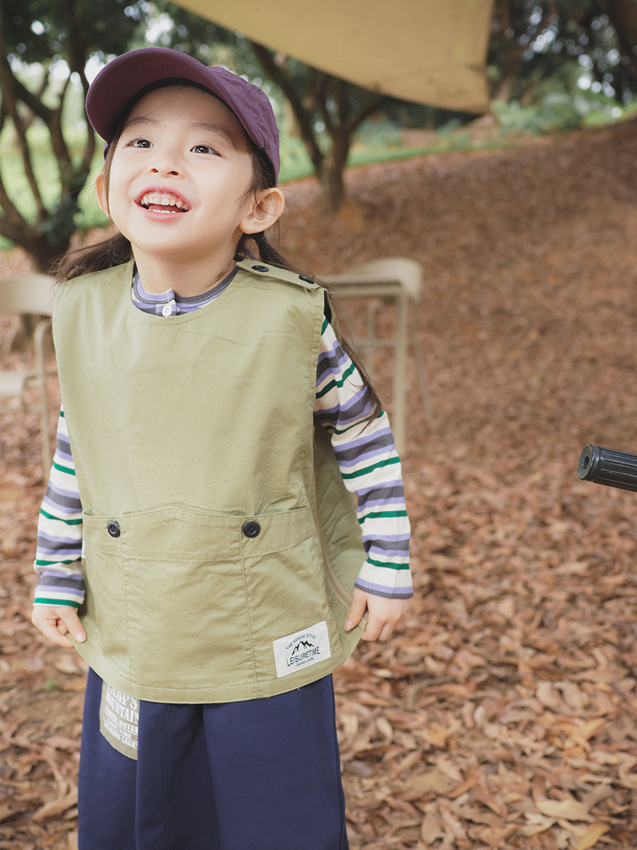 兒童工裝戶外梭織棉馬甲