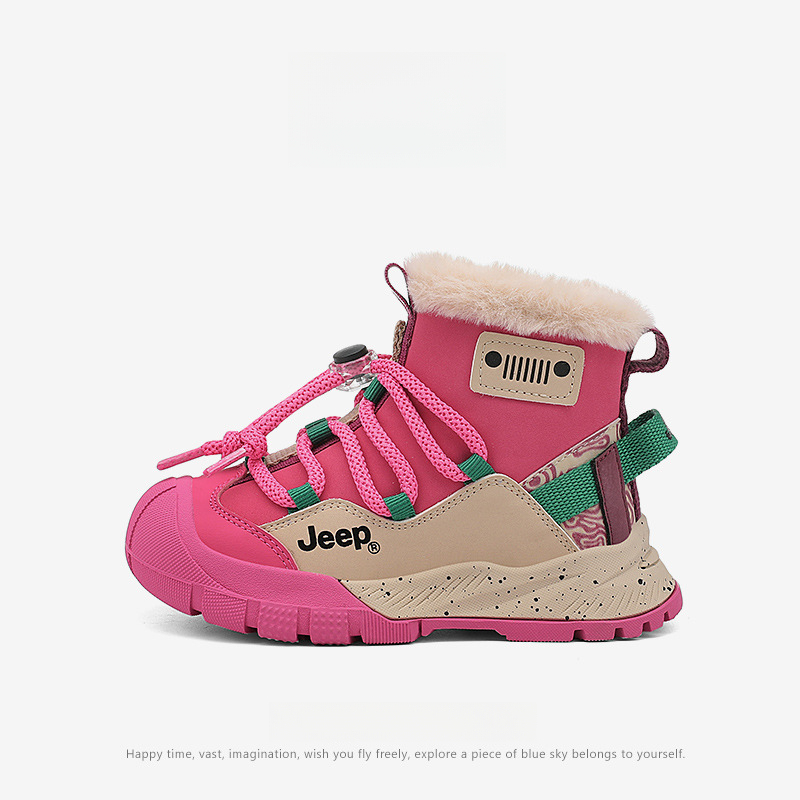 兒童冬季加絨棉靴皮毛一體