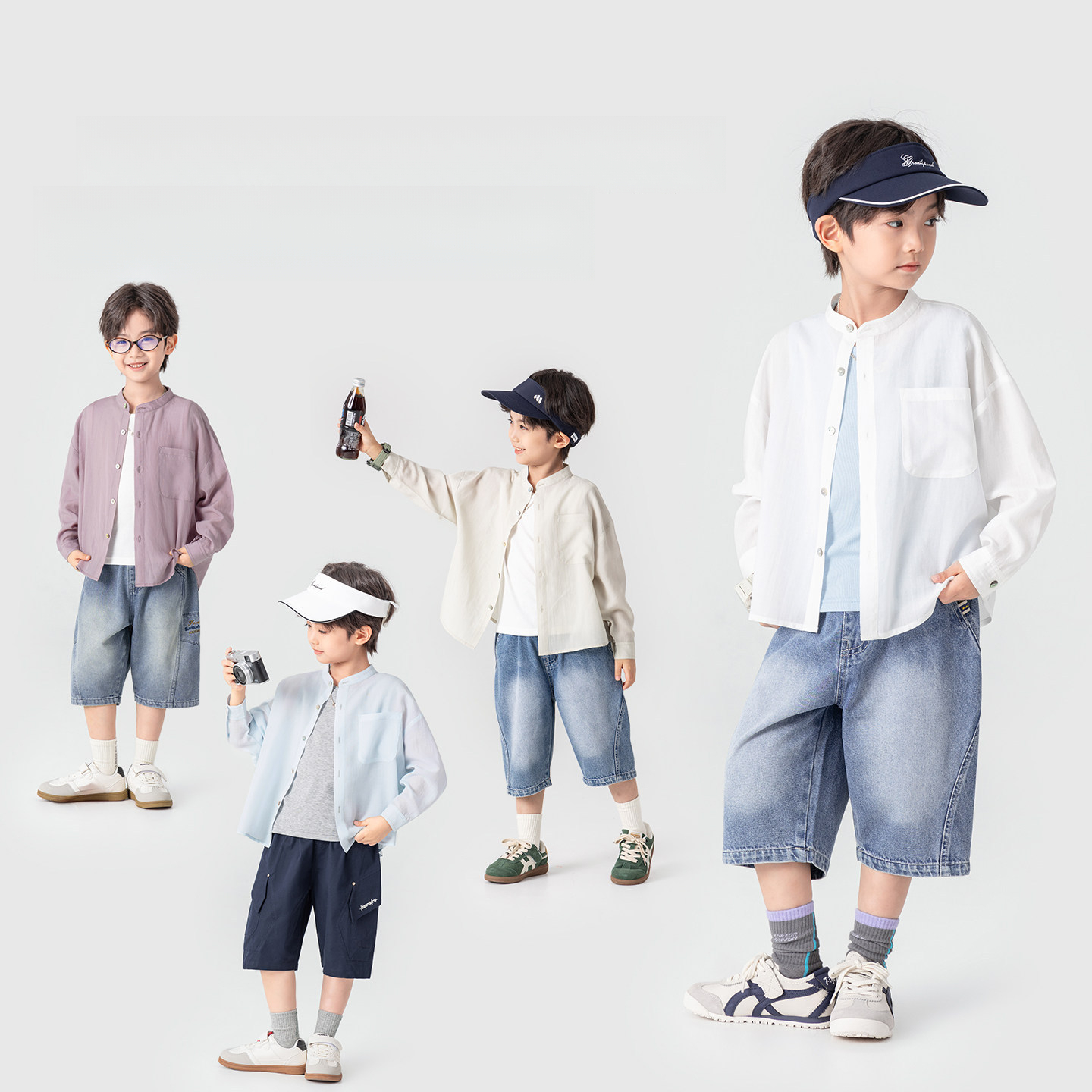 男童夏季小立領休閒輕薄襯衫