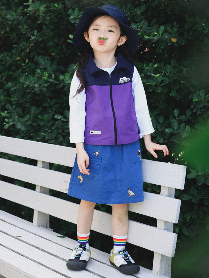 兒童春季撞色拼接工裝拉鏈速乾馬甲背心