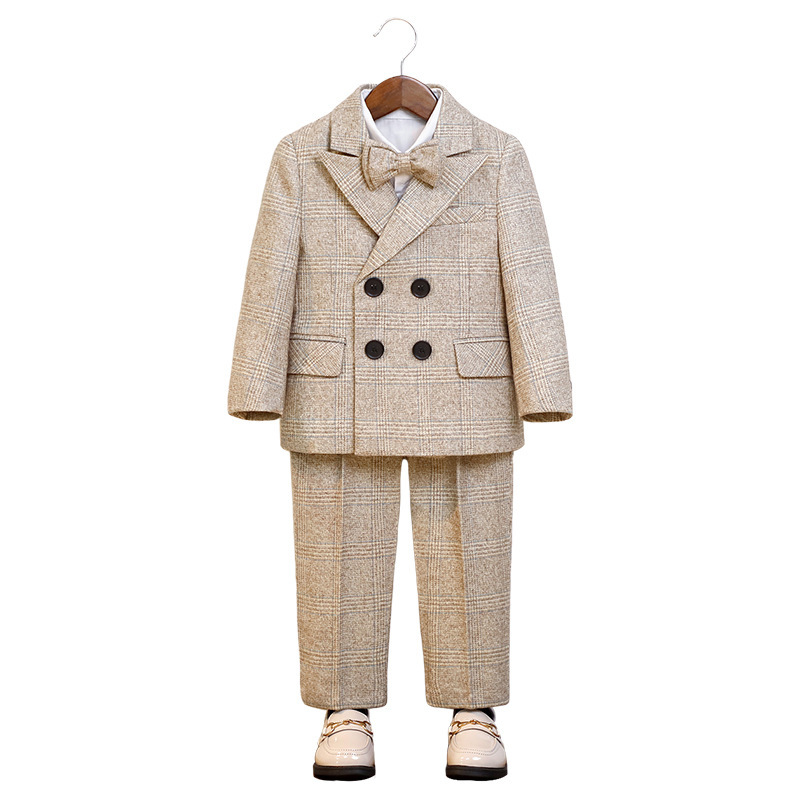 兒童秋冬英倫格子西服