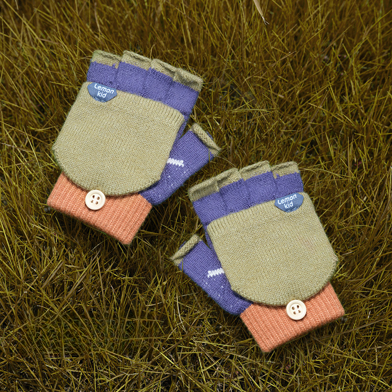 兒童冬季五指半指翻蓋手套