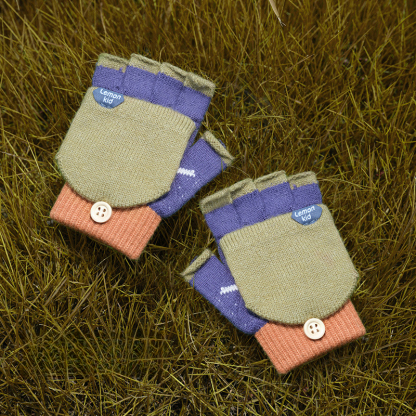 兒童冬季五指半指翻蓋手套