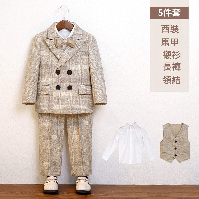 兒童秋冬英倫格子西服