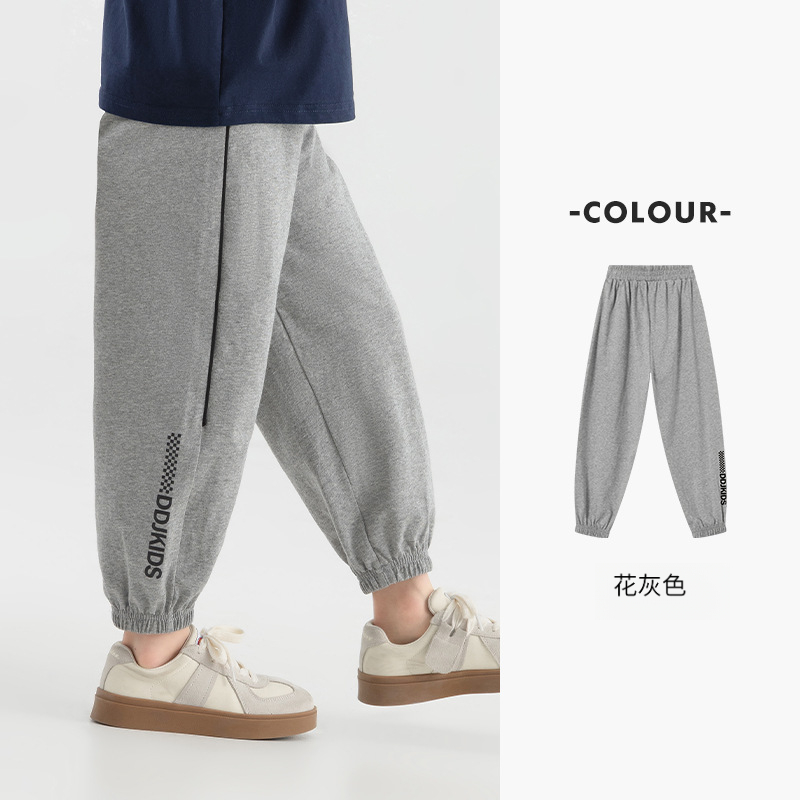 夏季男童涼感夾條印花針織束脚休閑長褲