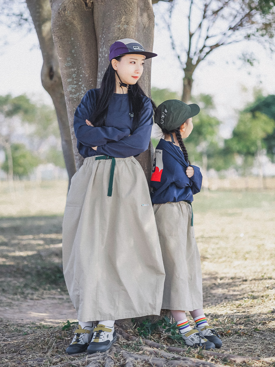 親子裝女童春季格紋輕量工裝半身裙