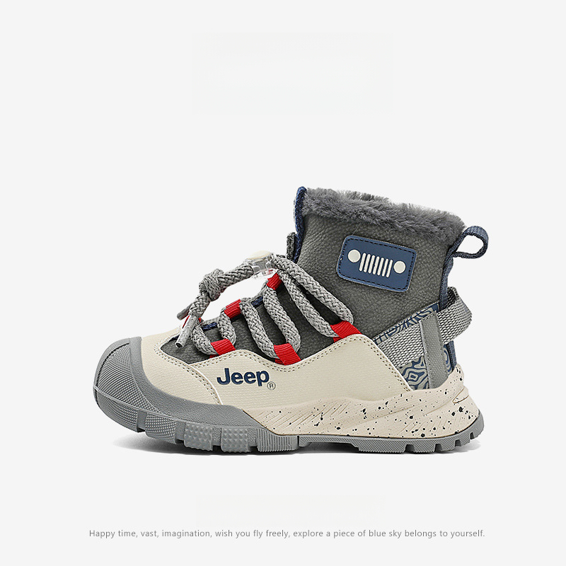 兒童冬季加絨棉靴皮毛一體