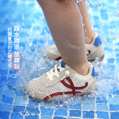 夏季兒童魔術貼撞色網鞋
