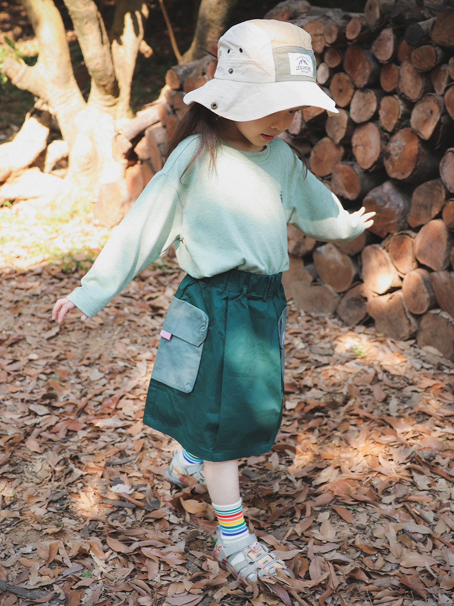 女童山系薄款撞色口袋涼感工裝裙子