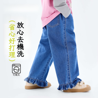 春季女童直筒牛仔褲