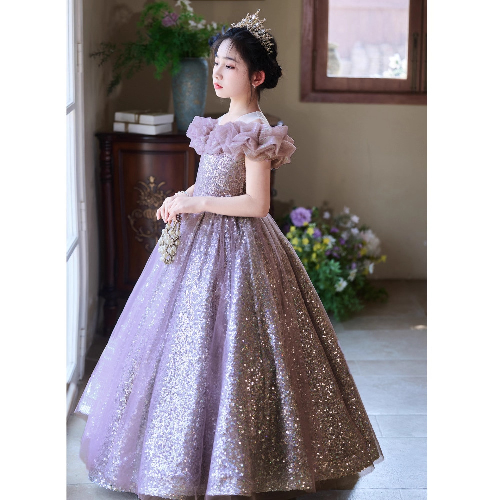 兒童輕奢紫色禮服裙