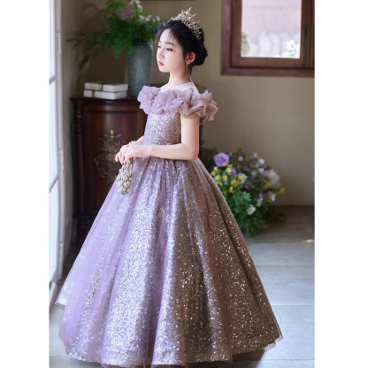 兒童輕奢紫色禮服裙