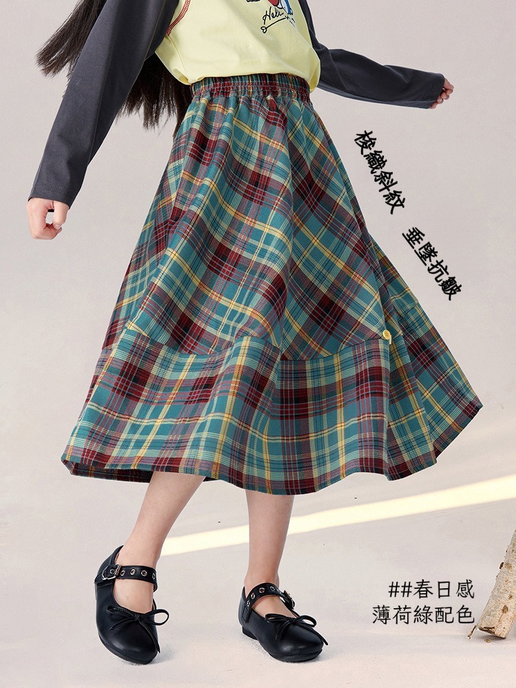 春季女童復古英倫格紋半身裙