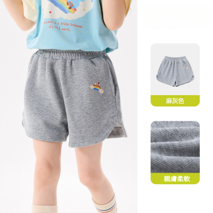 兒童夏季寬鬆刺繡圖案運動短褲