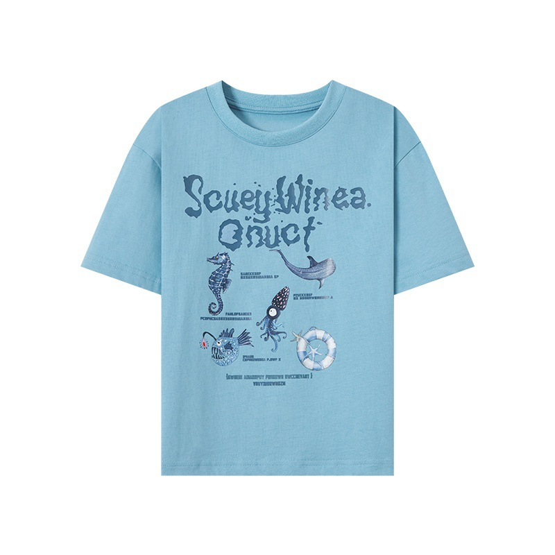 夏季男童冰感透氣清涼印花短袖T恤