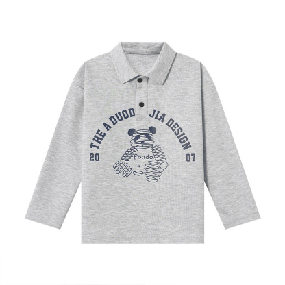 春秋男童熊貓印花polo衫