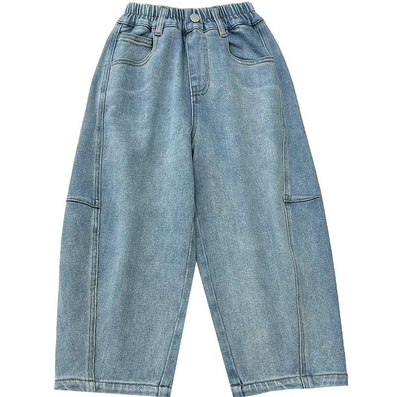 男童春季寬鬆闊腿牛仔彎刀褲