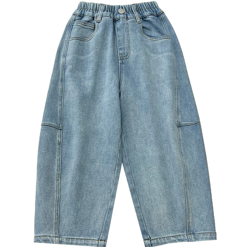 男童春季寬鬆闊腿牛仔彎刀褲