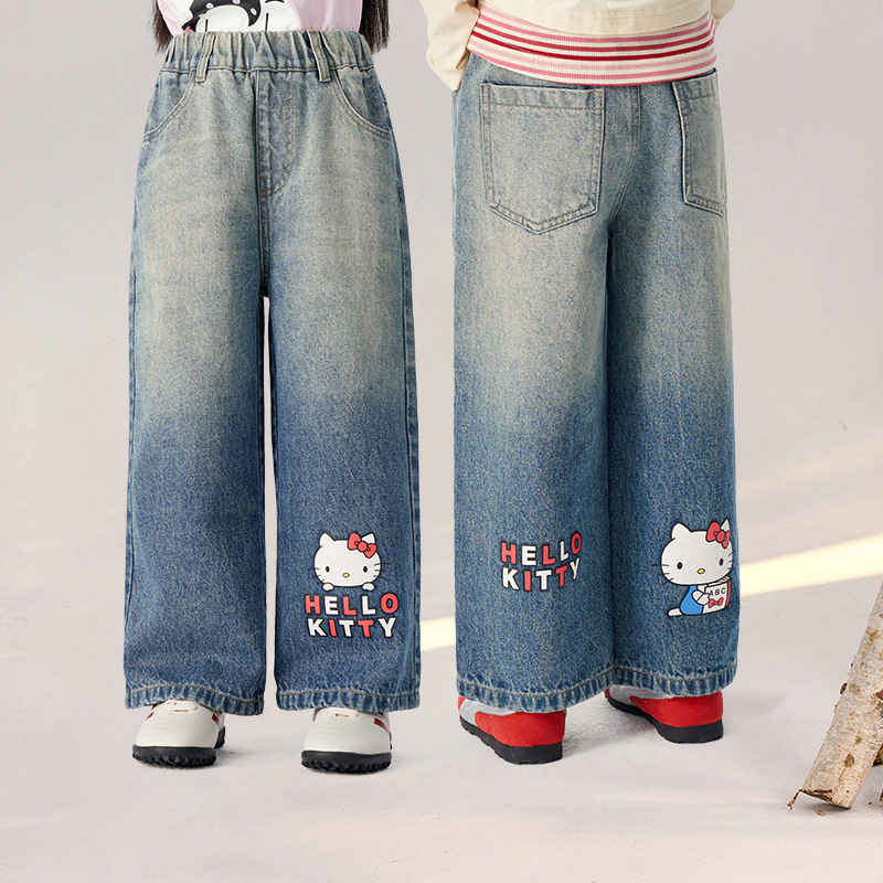 春季女童卡通貓咪直筒褲