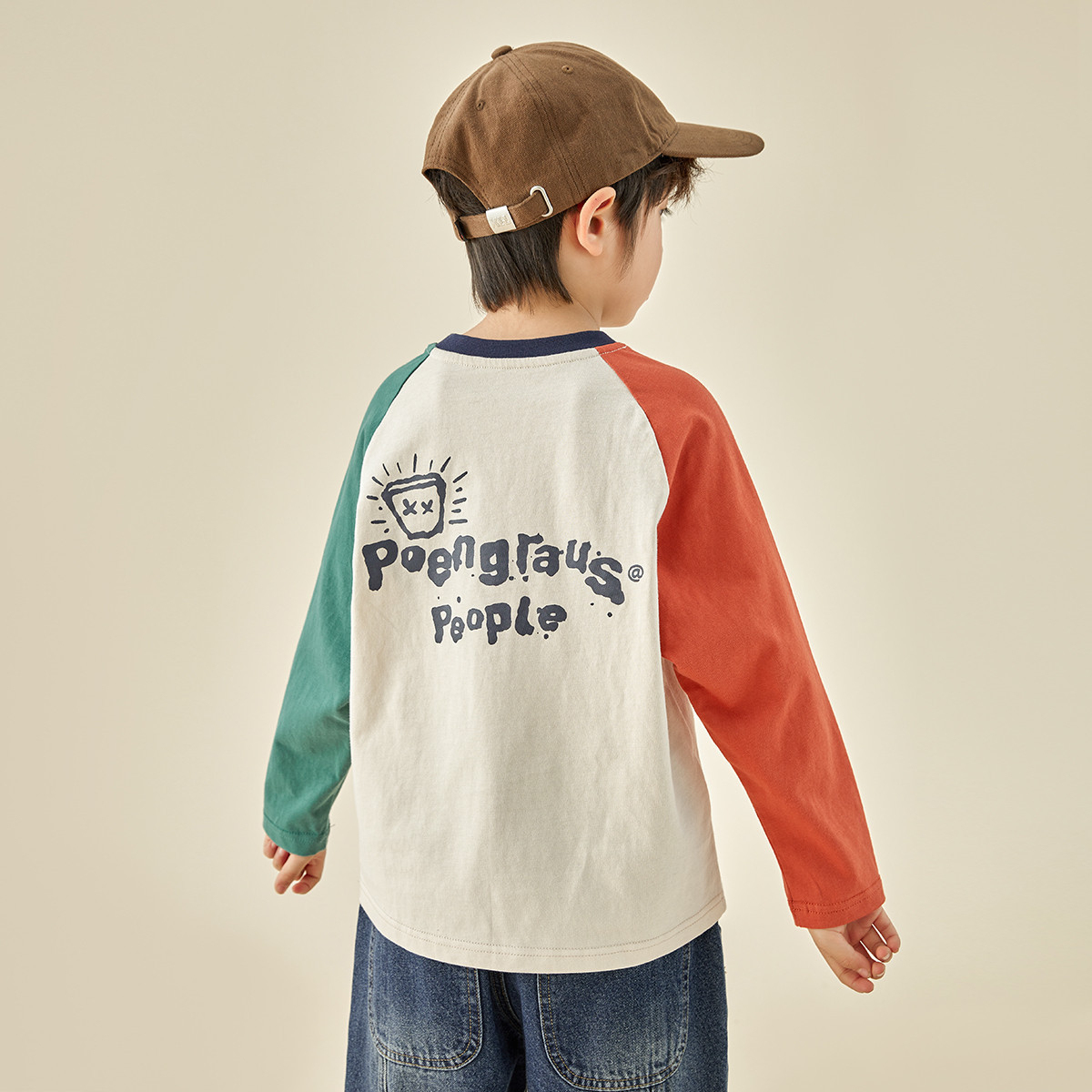男童春秋撞色插肩袖T恤