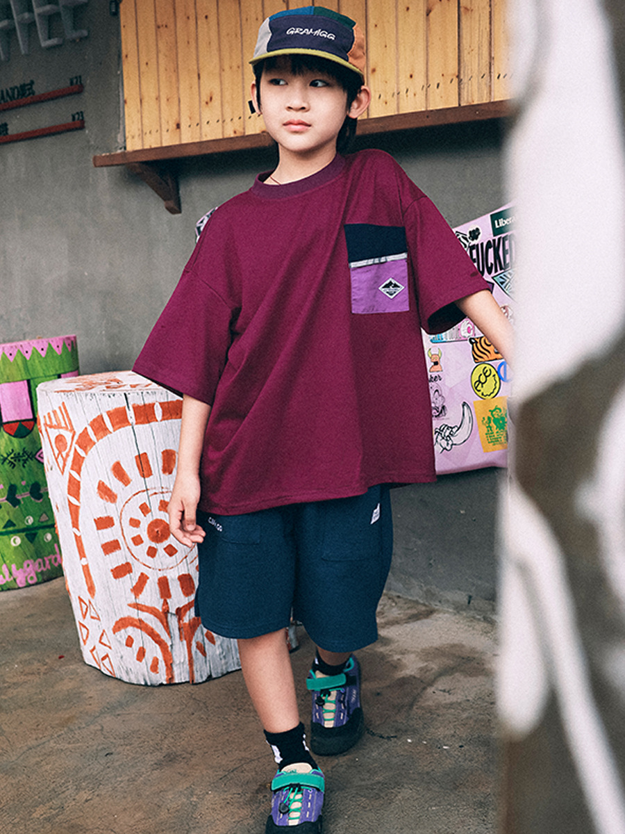 兒童撞色口袋T恤