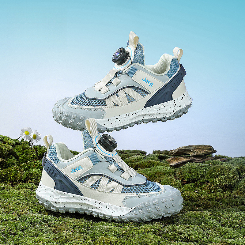 兒童春秋紐扣防滑登山跑步鞋