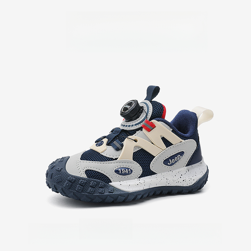 男童夏季旋轉紐扣網面透氣休閒運動鞋