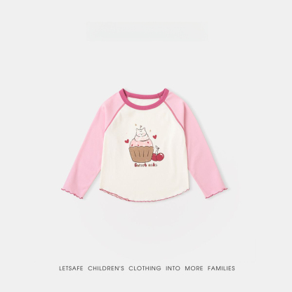 春季女童童趣插肩袖T恤