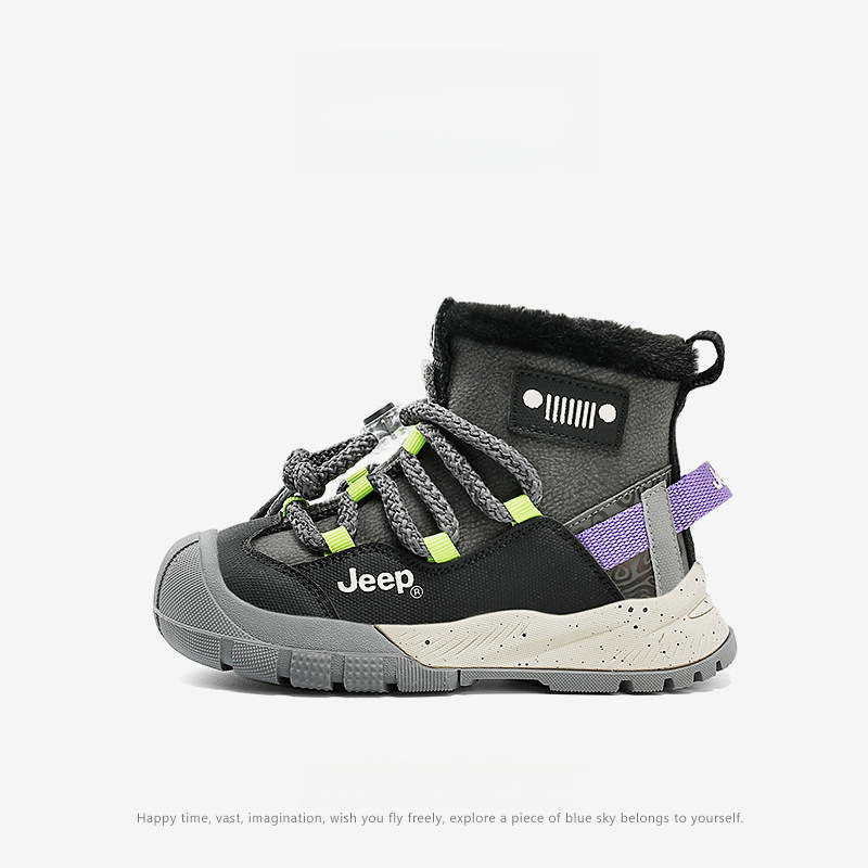 兒童冬季加絨棉靴皮毛一體