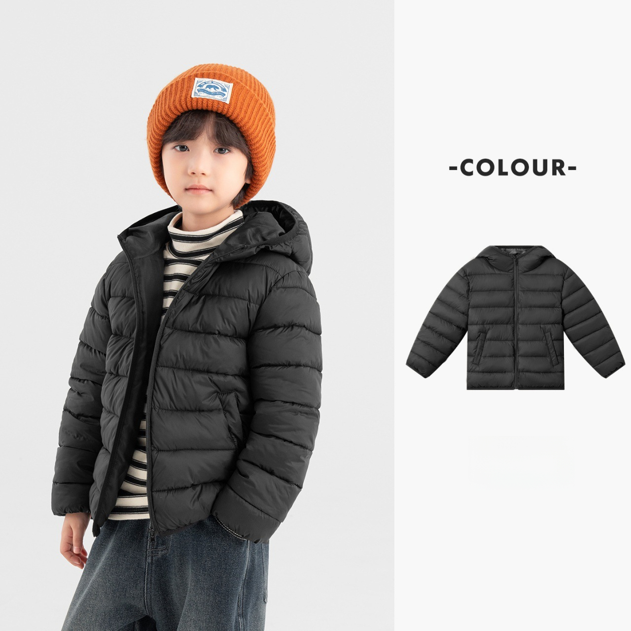 兒童秋冬雲感連帽防潑水棉服