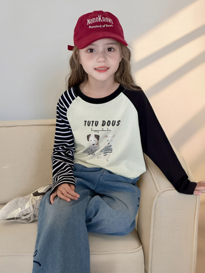 女童拼接秋季彈力長袖打底衫