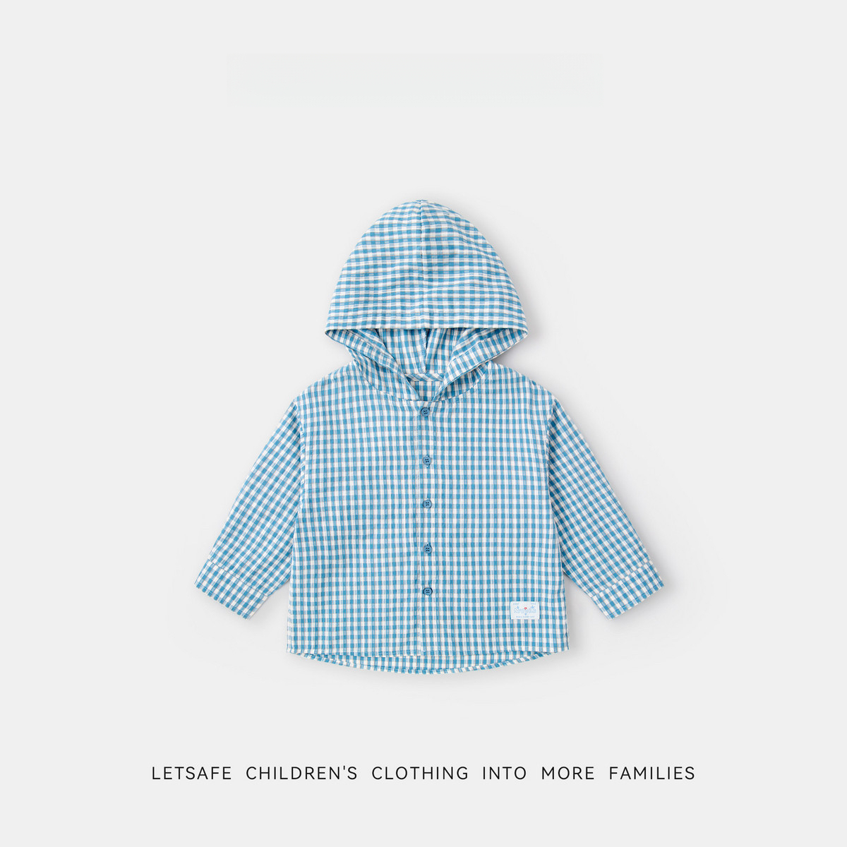 春季新款兒童藍色連帽襯衫