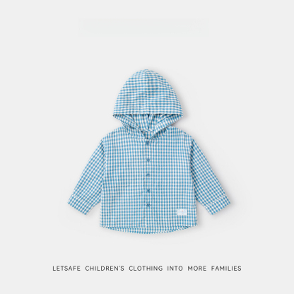 春季新款兒童藍色連帽襯衫