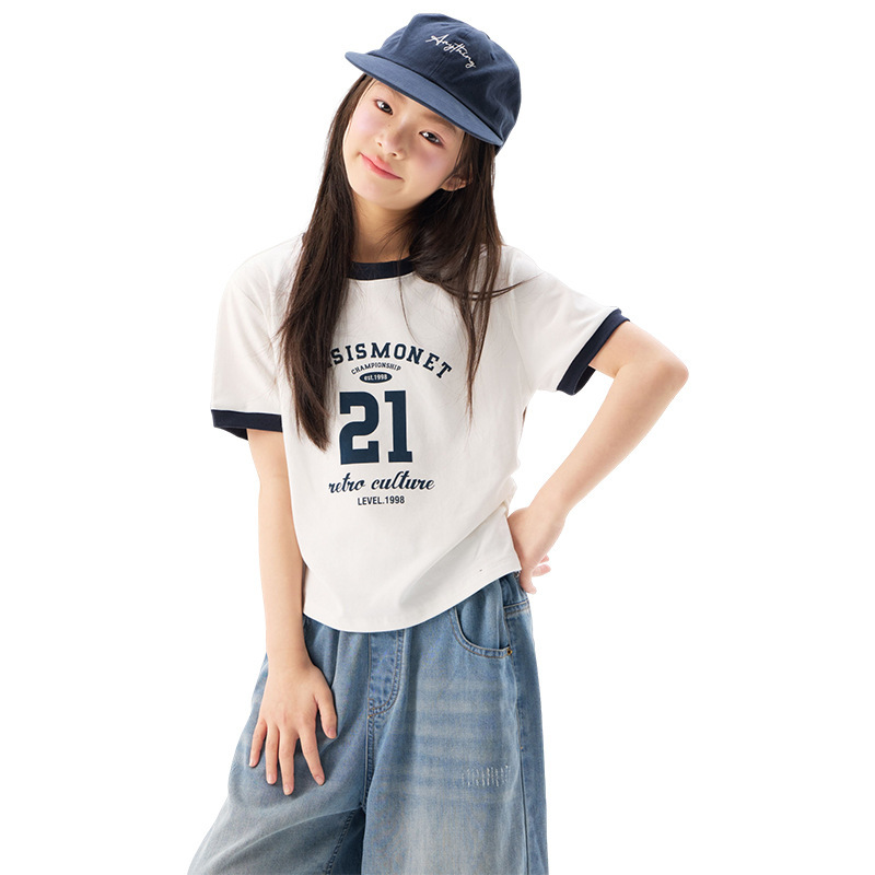 女童夏季字母印花短袖T恤