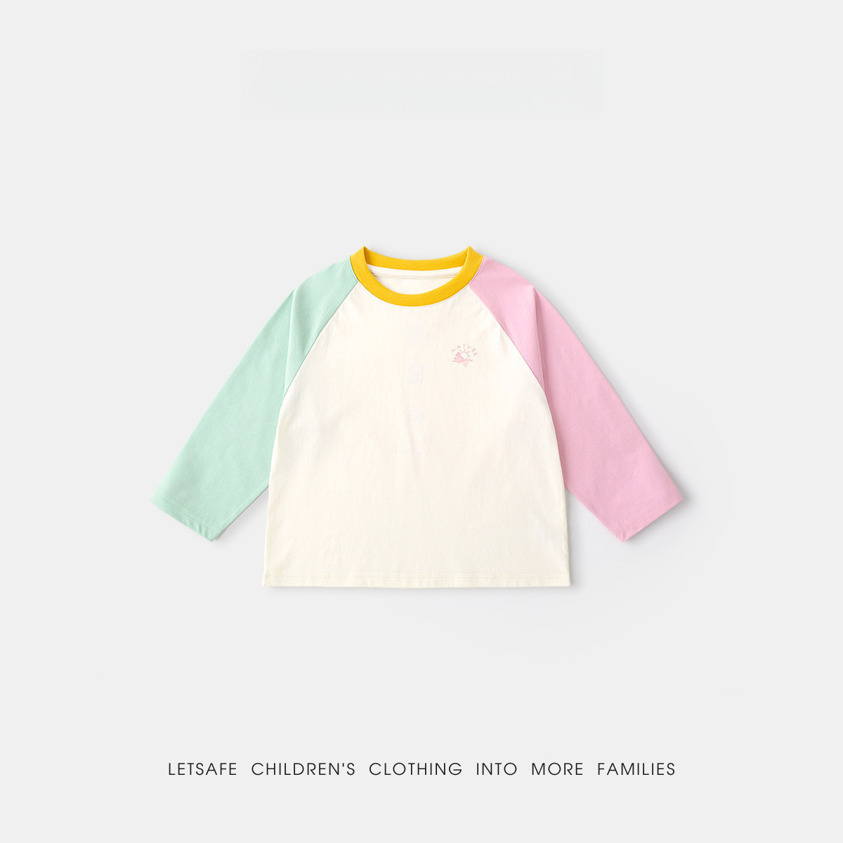 女童春季撞色插肩袖運動涼感長袖T恤