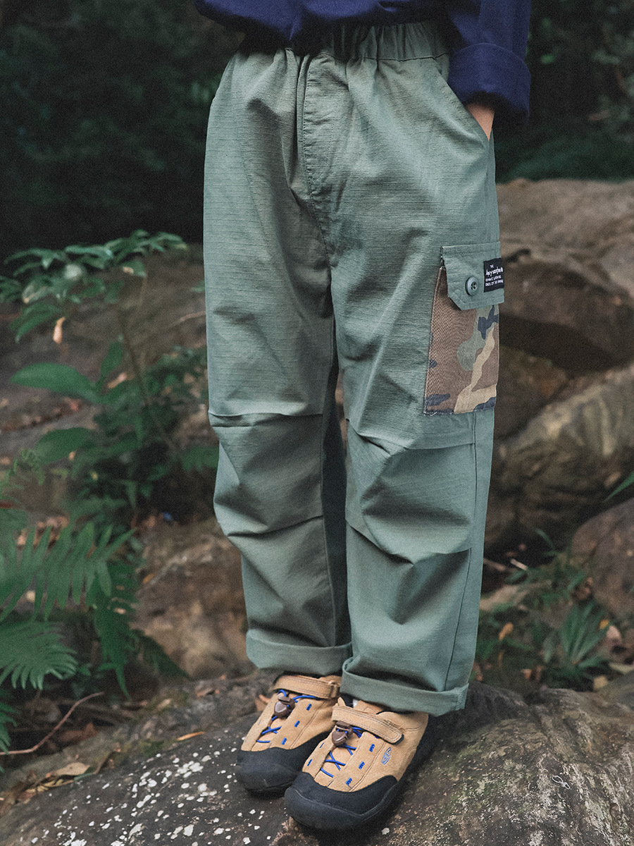 男童春季工裝耐磨寬鬆褶皺直筒長褲