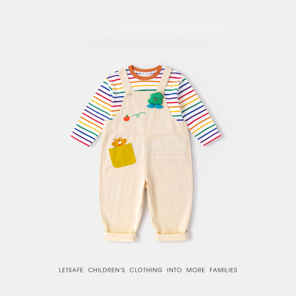 春季T恤背帶褲男女童彩虹風套裝