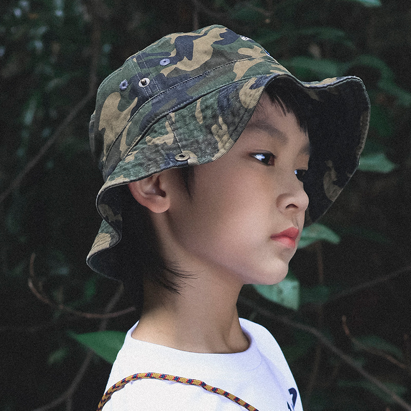 兒童春季迷彩大帽簷遮陽漁夫帽子